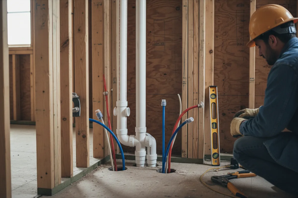 Drain and supply rough-in during Drain Cleaning in Canoga Park